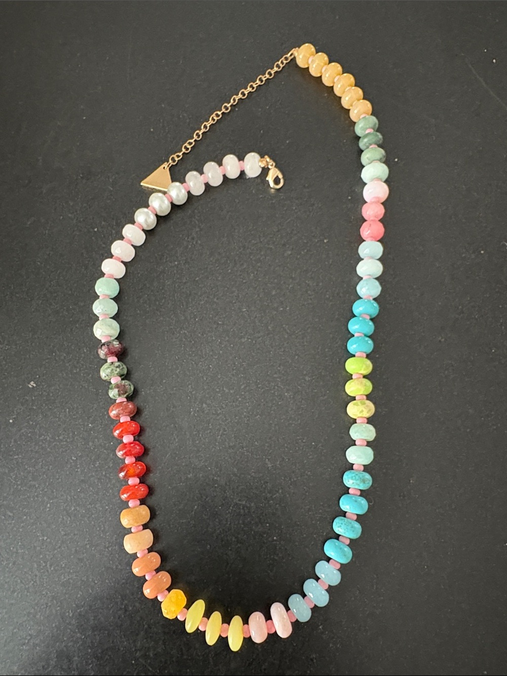 Anthropologie Serefina Rainbow Stone Necklace Beaded semi precious pearl 18”